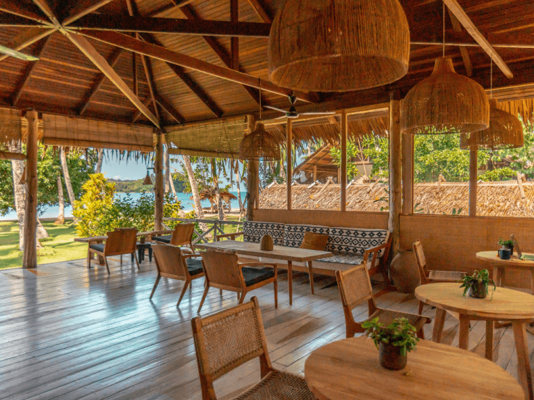 beachfront dining area - aloita resort in the mentawais